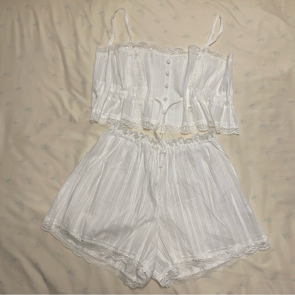 Elegant White Lace Trim Sleepwear Set
